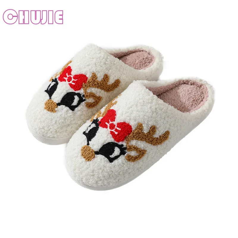 

CHUJIE Fashion Quality Christmas Cotton Slippers Winter Cute Plush Home Warmth Couple Boys and Girls Same Cotton Slippers