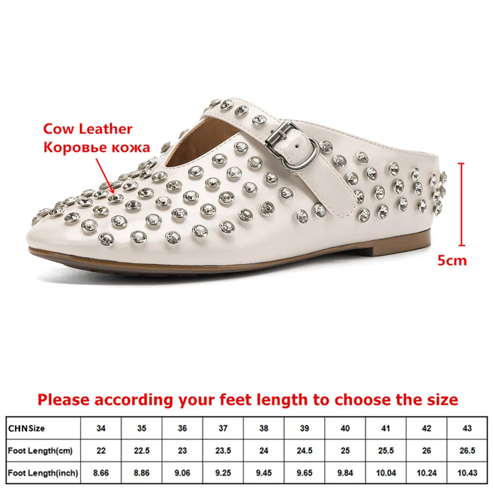 MILI-MIYA Women's New Round Toe Cow Leather Casual Shoes With Raised Heels Rhinestone Rivets And Slingback Mules For Ladies