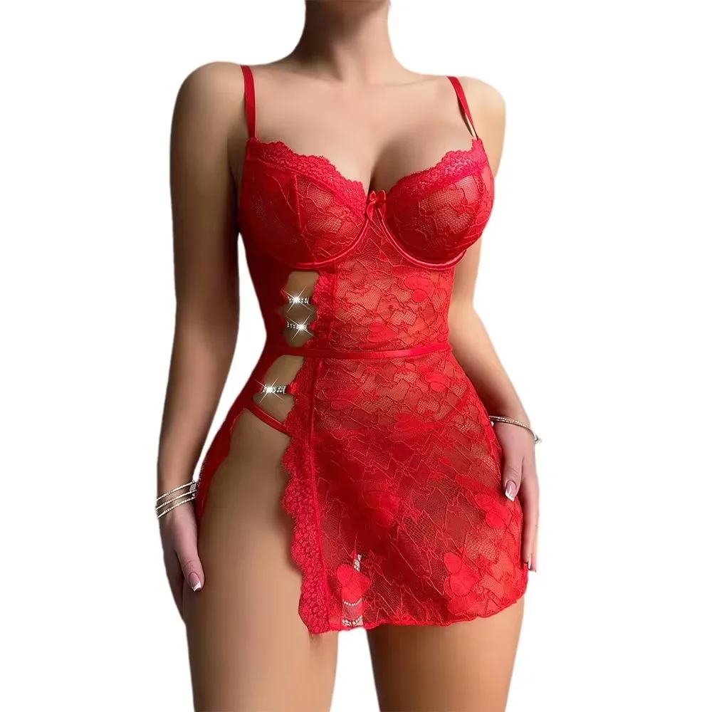 

Women's sexy underwear erotic products sexy pajamas lace perspective seductive side slit pajamas hot selling lingerie ultra hot