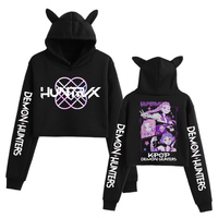Kpop Demon Hunters Crop Tops Cat Ears Sweatshirt Long Sleeve Girls Fashion Hoodie