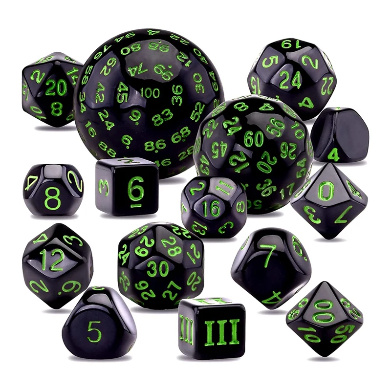 15 Pieces Complete Polyhedral Dice Set D3-D100 Game Dice Set Polyhedral Dice Set For Role Playing Table Games Accessory