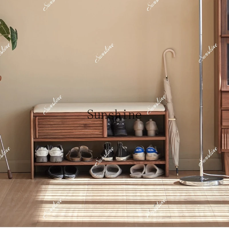 Change shoes at home, solid wood shoe rack is integrated, and you can sit and wear shoe cabinets at the door of the home.  FT