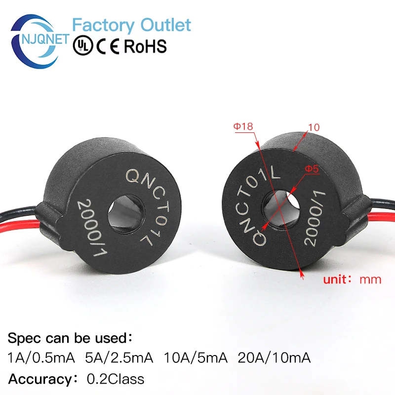 Small Current Transformer QNCT01L 5A 5mA 5A 2.5mA 1000 1 2000 1 Ring Type CT Toroidal Current Transformer Factory Price