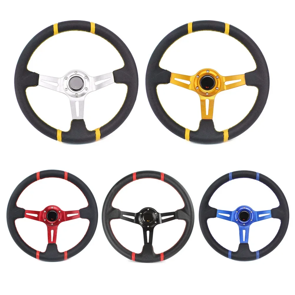 14 inch (350mm) universal racing drift steering wheel leather sport steering wheel with red spokes and logo accessories - view 6