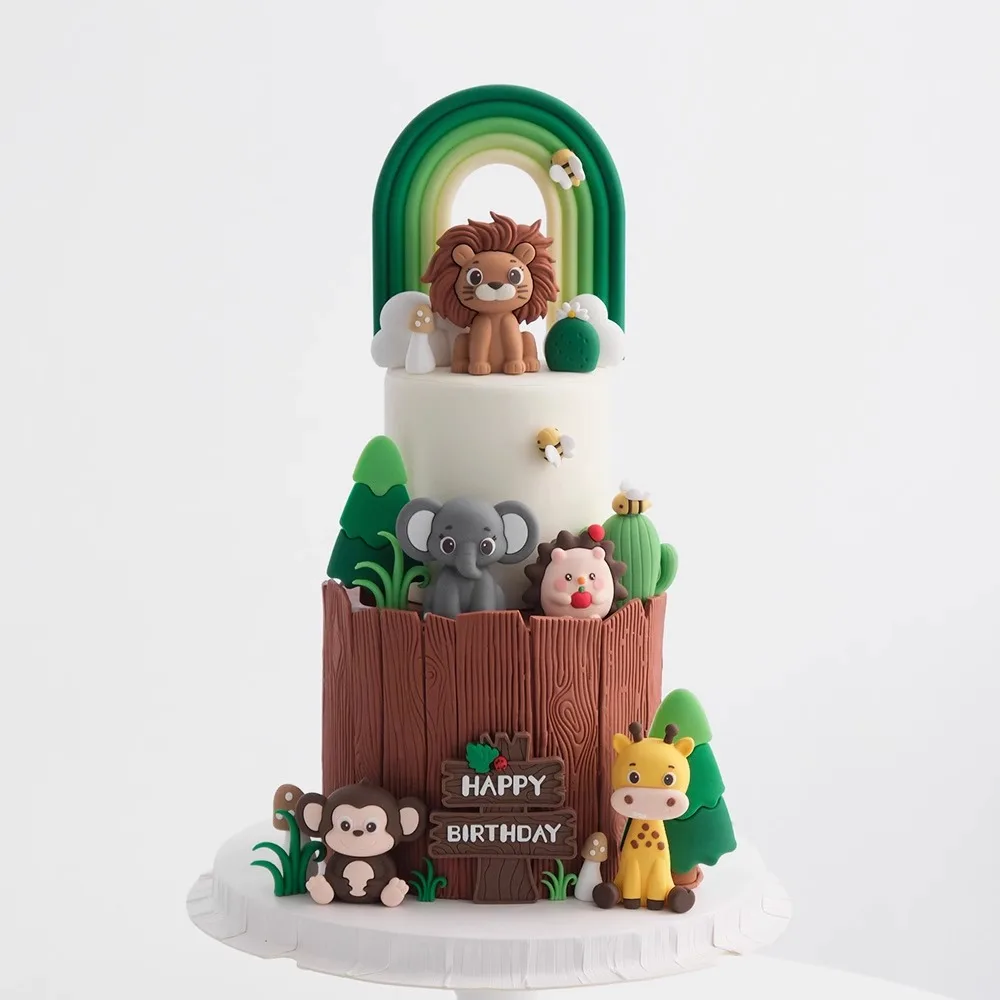 Juego de decoración para tarta de animales de Safari en la jungla, León, jirafa, mono, elefante, cebra para tema salvaje, suministros de decoración para fiesta de cumpleaños, Baby Shower