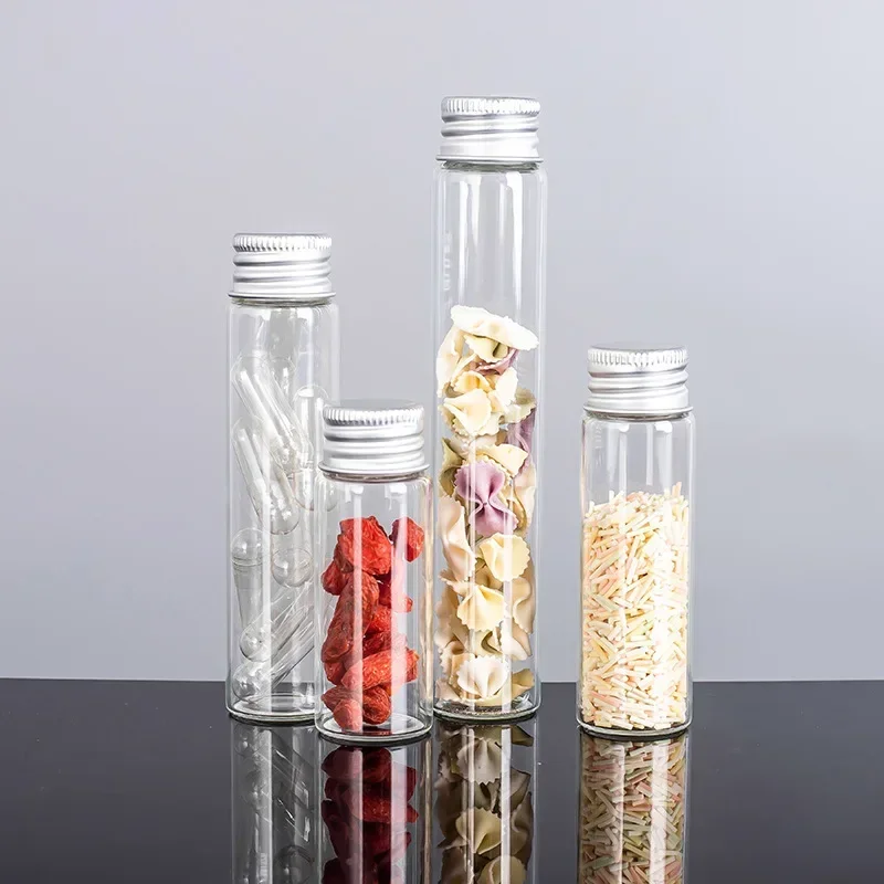 50 STKS Mini Glazen Flessen met Aluminium Deksels 5 ml-100 ml Monsterflesje voor DIY Arts Flesjes Ambachten Bloem Thee Sieraden Bruiloft Decoratie