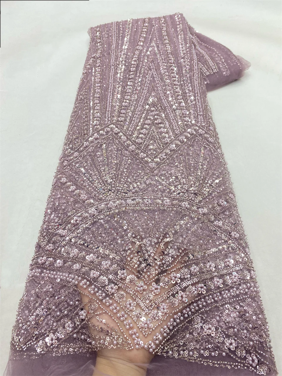 Tissu de dentelle de paillettes de perles faites à la main africaines de luxe, broderie française de haute qualité, filet NigWin pour la couture, HXZ6149