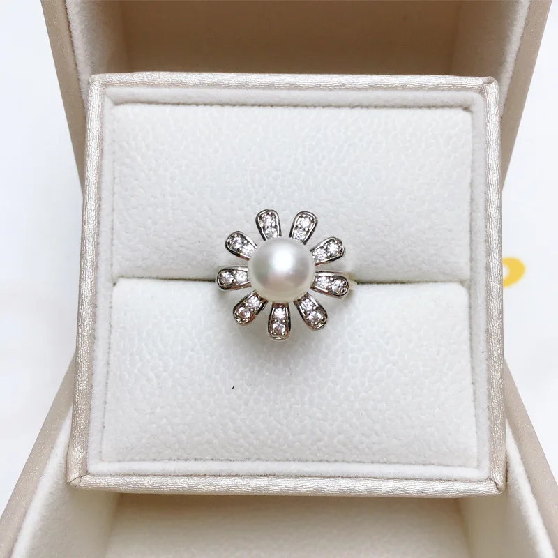 Natural Freshwater Pearl Ring 925 Half Silver White Copper Gold Plated Fashion Zircon Micro-Set Ring INS Selected Quality