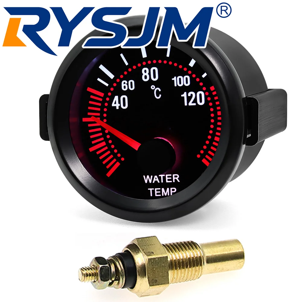 12V 52mm Water Temperature Gauge 40-120℃ Water Temp Meter Indicator with Temp Sensor 1/8NPT Smoke Lens Face for Petrol Car