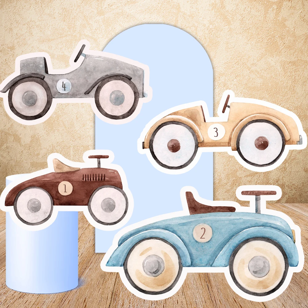 

Retro Watercolor Car Cutouts Cardboard KT Board Baby Boy Birthday Party Decor Backdrop Baby Shower Stand Up Props