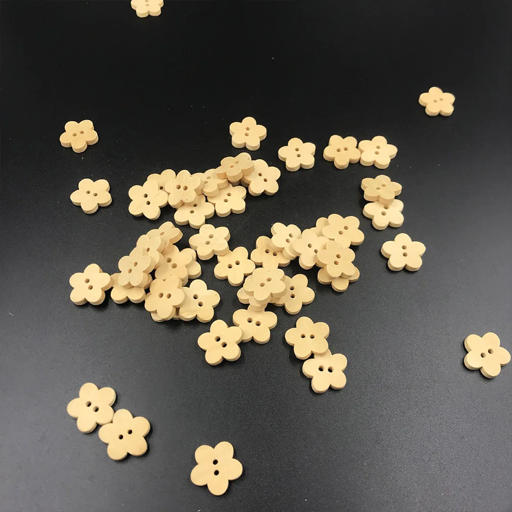 

100pcs Wooden Buttons Colorful Flower Shape For Diy Sewing Craft Kids Handmade Accessories Scrapbooking Jewelry Making