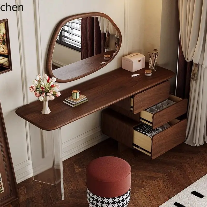 YFY  Solid Wood Dressing Table Extendable Bedroom Bedside Chest Makeup Table