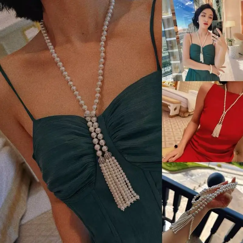 High-quality natural deep-sea pearl tassel necklace detachable and versatile for multiple wearing styles perfect as a sweater