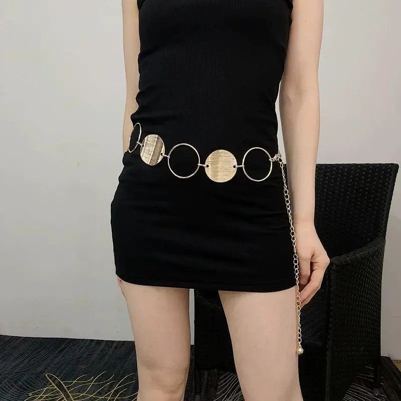 Стильный металлический круглый диск Merged, женская поясная цепочка, украшение для одежды, цепочка для тела, ювелирные аксессуары