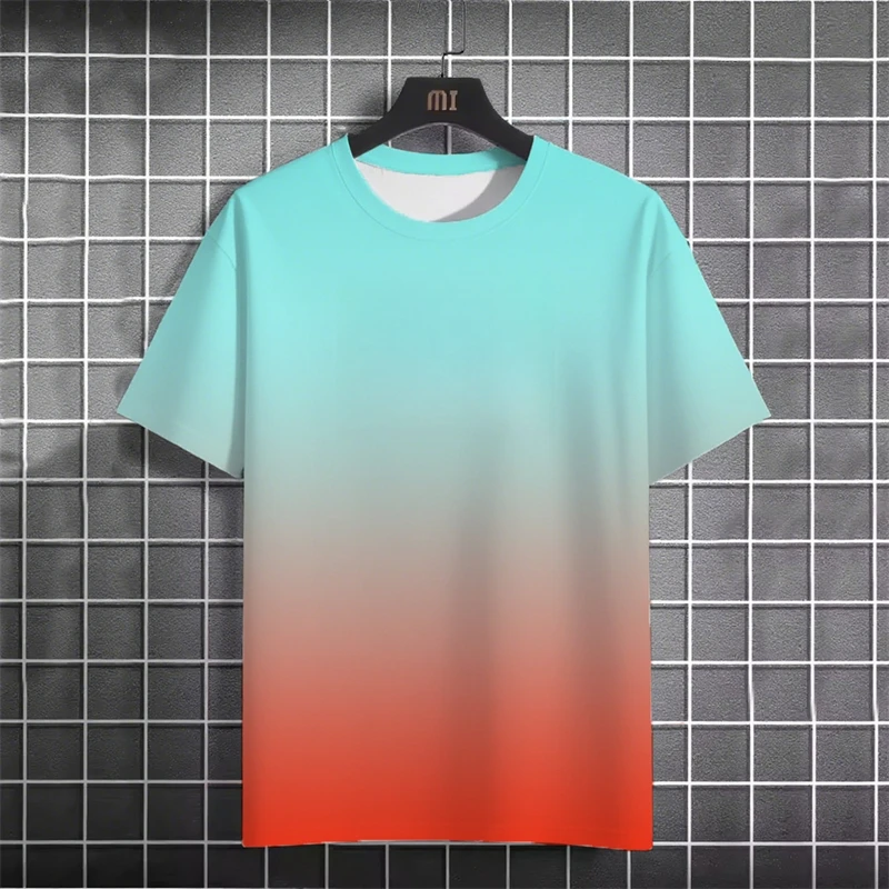 

Simple Fashion Gradient T Shirts Summer Casual Short Sleeve 3D Printed O Neck T-shirts Loose Breathable Daily Wear Unisex Tees