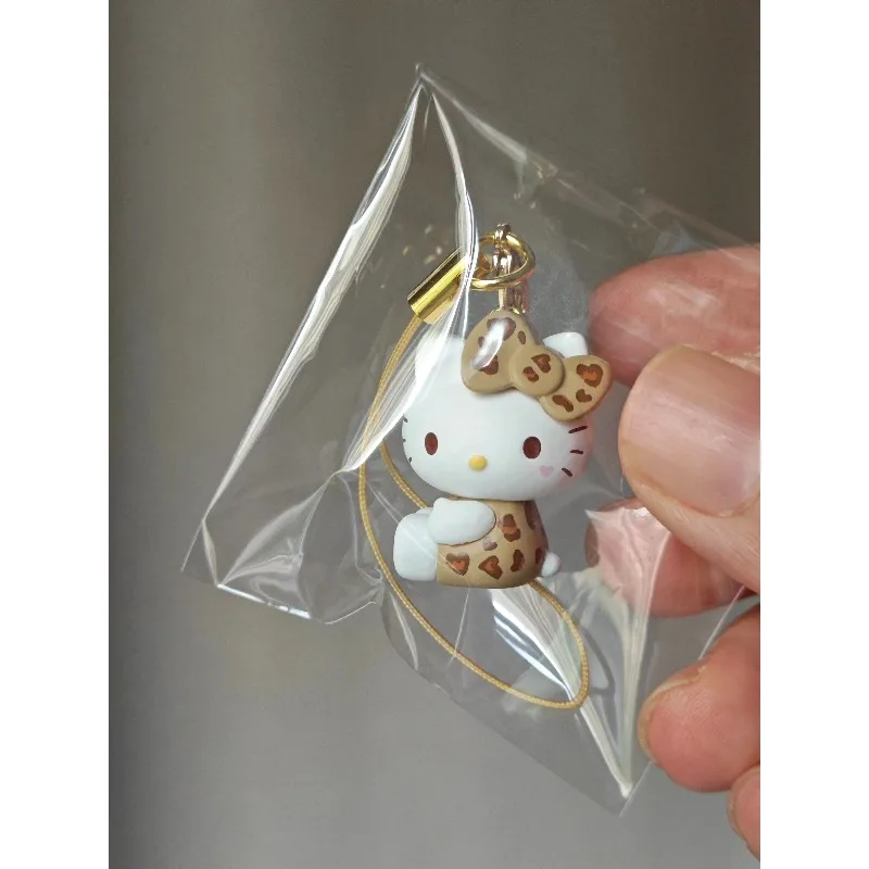 산리오 키티 고양이 레오파드 프린트 컬리지 블랙 가죽 로리타 메이드 블랙 펄 콜라보 휴대폰 펜던트 포장 액세서리