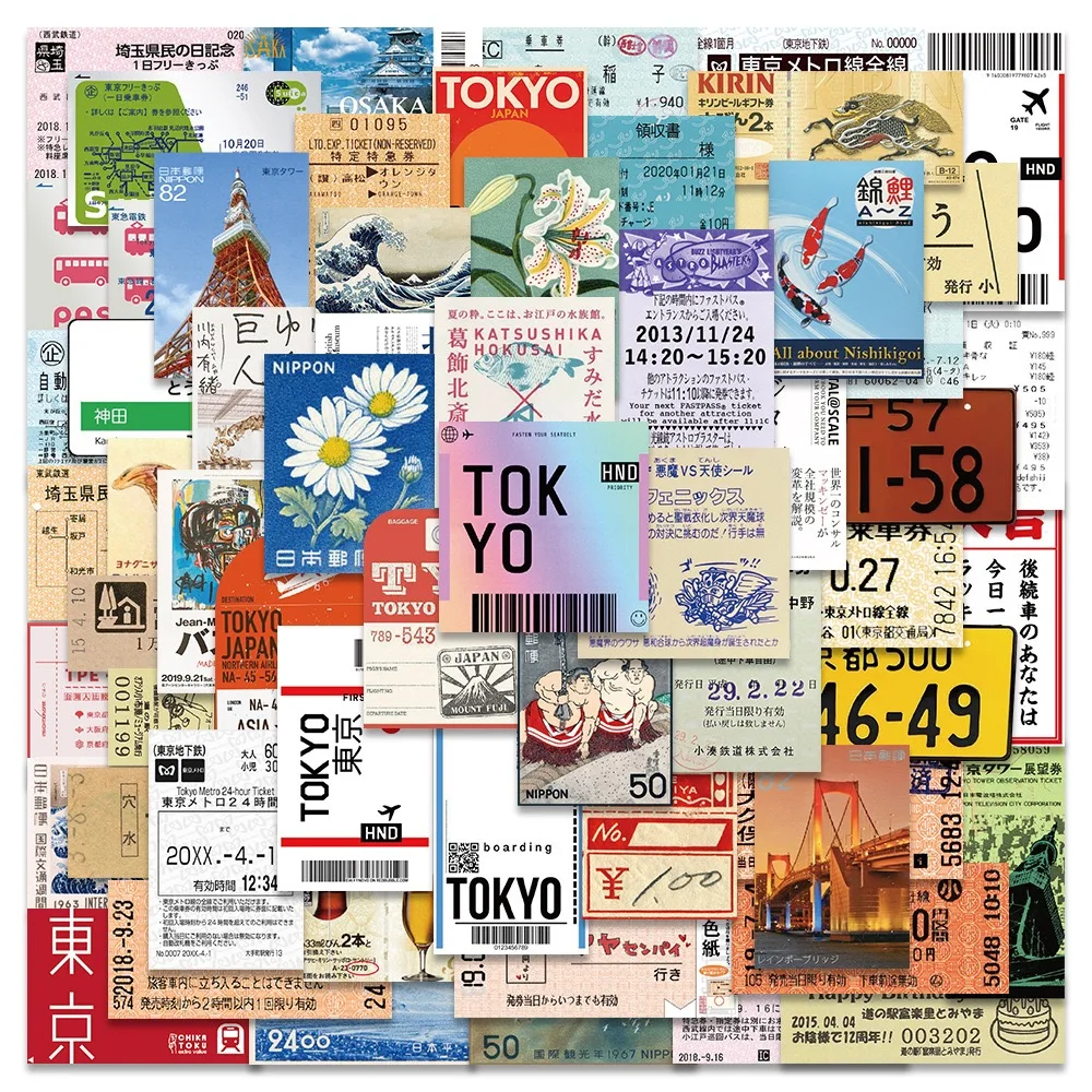 60PCS Japan Tokyo Stamp Stickers Collection Graffiti Decals DIY Laptop Phone Notebook Suitcase Iconic Stickers Kids Classic Toy