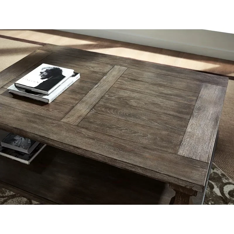 Farmhouse Coffee Table with Weathered Gray Finish  RECTANGULAR COCKTAIL TABLE