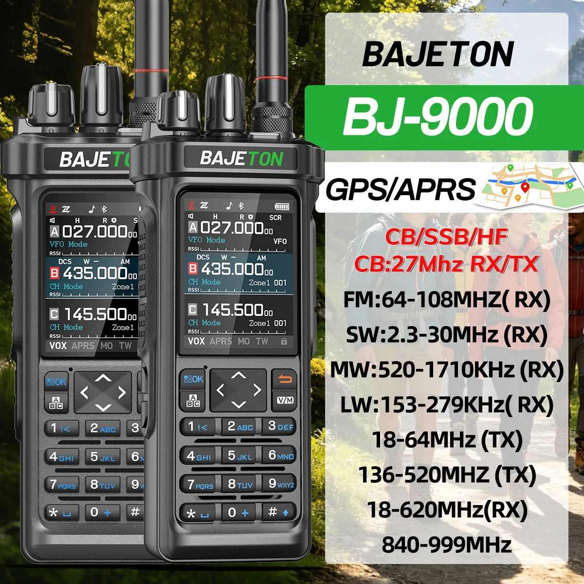 1/2개입 BAJETON BJ-9000 무전기 10W GPS APRS CB/SSB/HF 27Mhz 블루투스 프로그래머블 장거리 RT-950 PRO 햄 라디오용