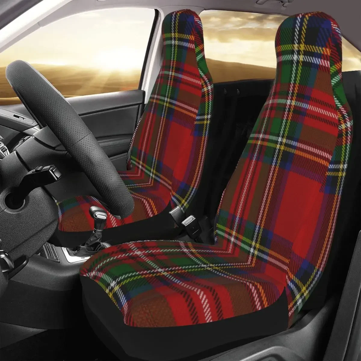 Classic Tartan Plaid Royal Stewart Scottish Car Seat Cover Custom Printing Universal Front Protector Accessories Cushion Set