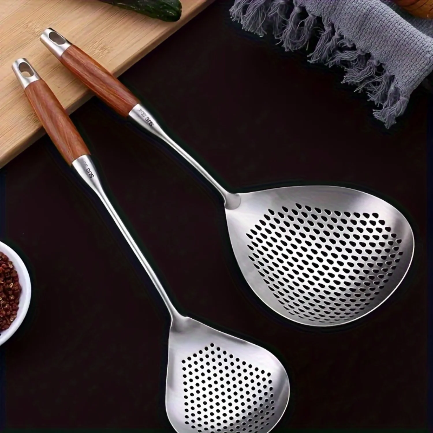 Durable Stainless Steel Skimmer Set - Deep Basket Design for Cooking & Frying - Easy to Clean - Perfect for Draining Pasta & Fri