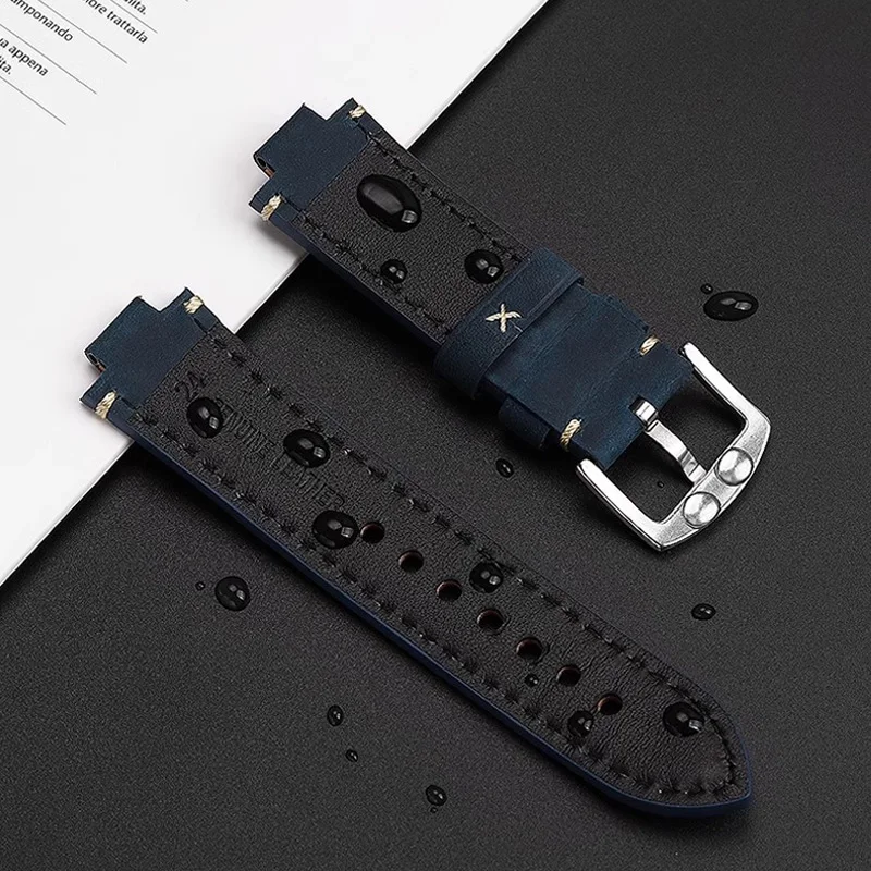 Convex mouth wristband For ORIS diving AQUIS retro Cowhide  733 7730 7740 men's watch strap 24 * 12mm 24 * 11mm belt