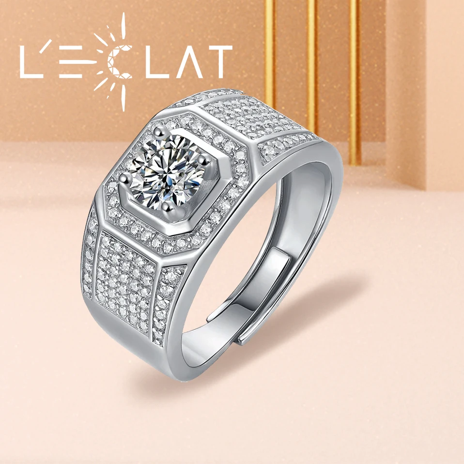 

LECLAT Designer Jewelry Moissanite Ring For Men Hip Hop 925 Sterling Silver Ring Moissanite Wedding Rings With GRA Certificate