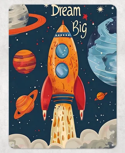 Dream Big Space Rocket Metal Poster Wall Tin Sign Man Cave Shed Home Plaque --Tin Sign