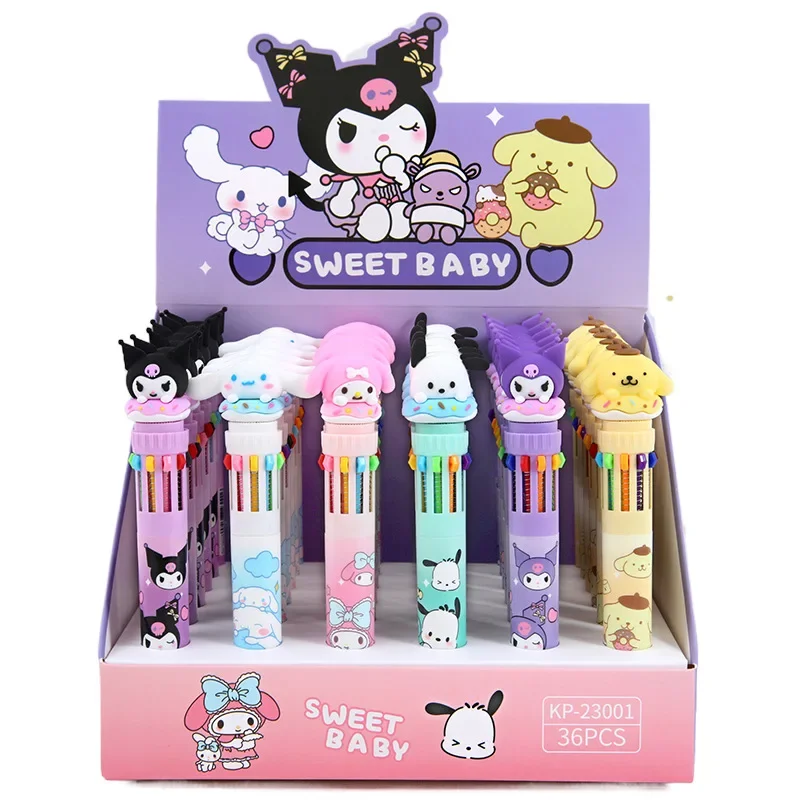 Sanrio Cartoon Balpen 3 stks Kuromi Hello Kitty Cinnamoroll 10 Kleur 0.7 School Student Briefpapier Tekenen Wrirte Mark Pen