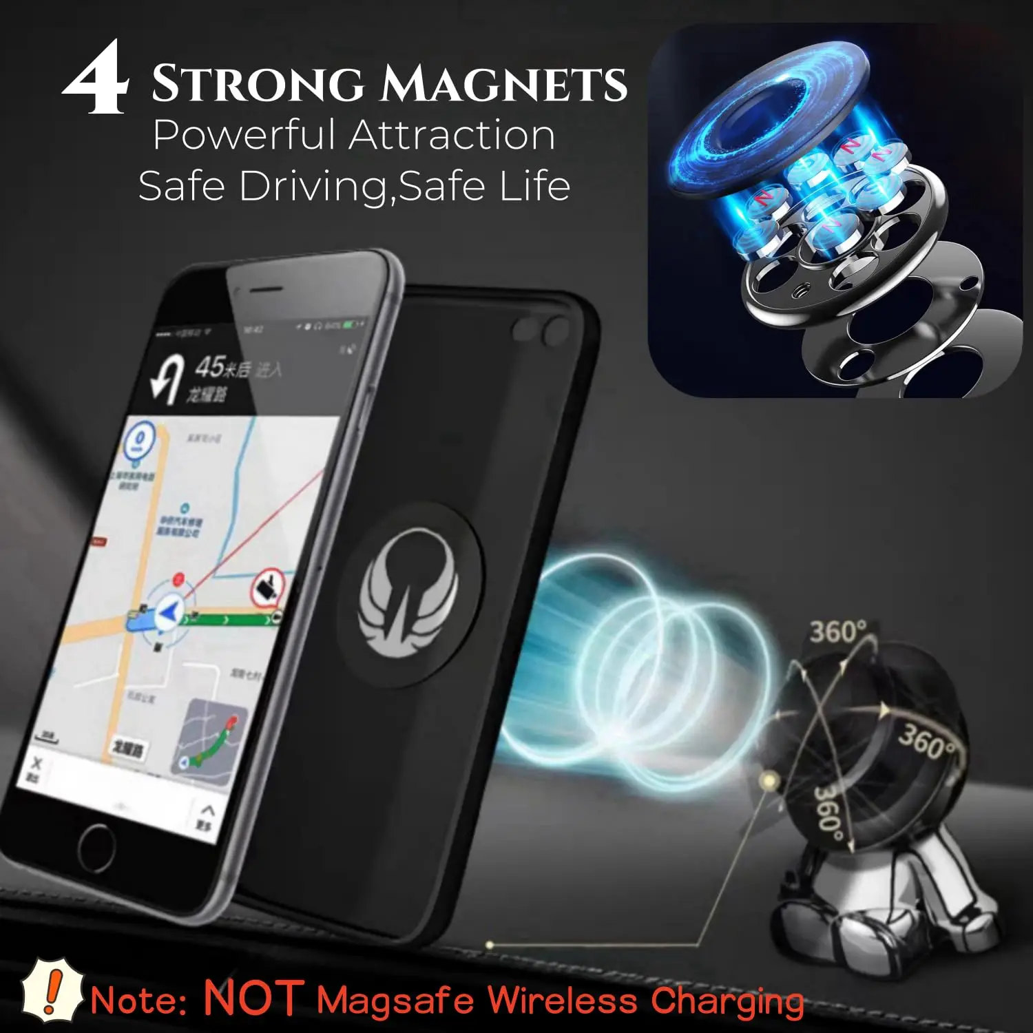 Cute Gentleman Magnetic Cell Phone Holder for Car,Powerful Magnet,Car Magnetic Cell Phone Holder [2 Boards] [360° Swivel] Univer