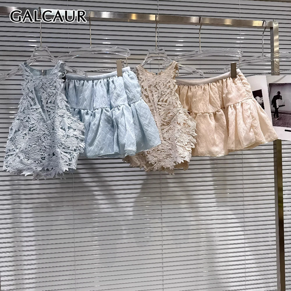 

Комплект GALCAUR: топ без рукавов с вырезами и юбка, женский, летний, новый, в корейском стиле, модный