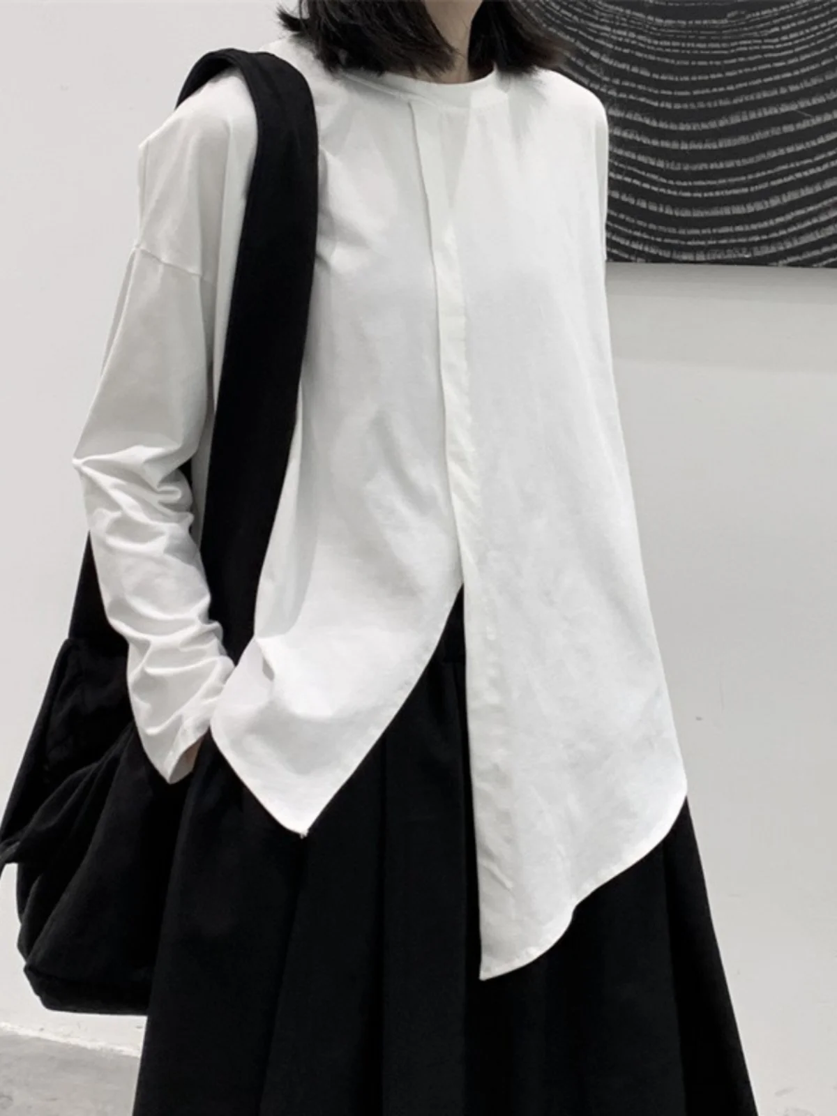 

Асимметричная футболка Long Sve, женская весенняя свободная футболка Personali Irregular k Sle Base Bla Street Sle round Ne Cotton