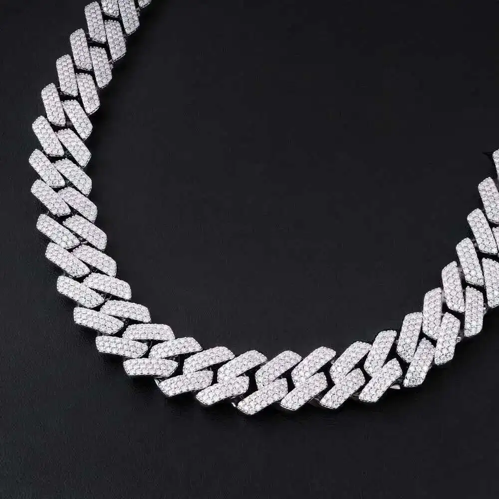 

Manufacture Price Luxury Moissanite Diamond Cuban Link Hip Hop White Gold Plated 925 Sterling Silver Moissanite Cuban Chain