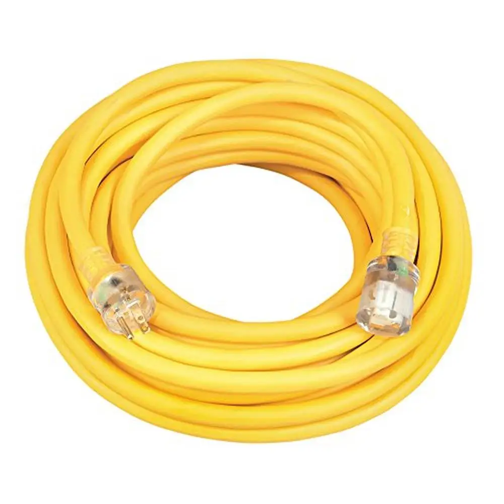 50Ft 10 Gauge Outdoor Extension Cord Heavy Duty High Visibility Lighted End Yellow Perfect Large Tools and Appliances Strain