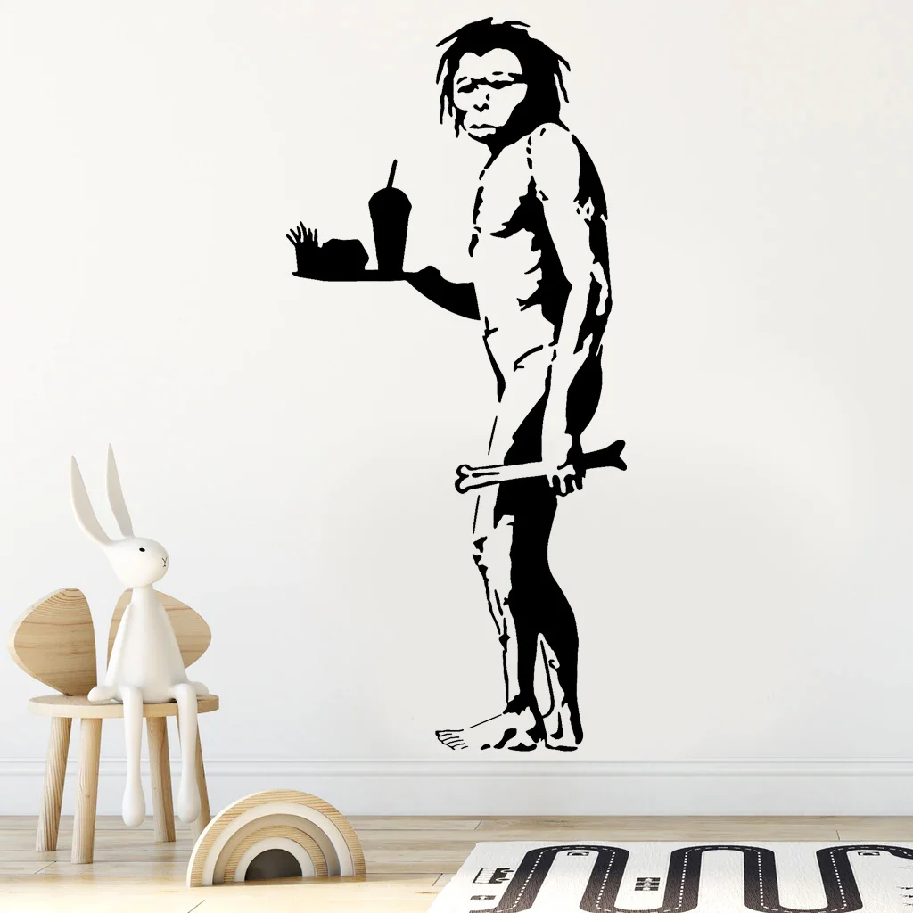 Banksy Caveman Take Out Fast Food Wall Art Sticker Home Decor Room Bedroom Decals Interior House Decoration Mural Wallpaper G100