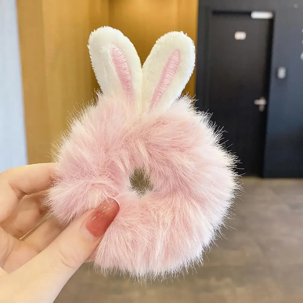 2024 Fashion Elastic Hair Rabbit Ear Hair Korean New Rabbit Ears Plush Scrunchies Imitation Rabbit Fur Hair Band Ponytail Holder