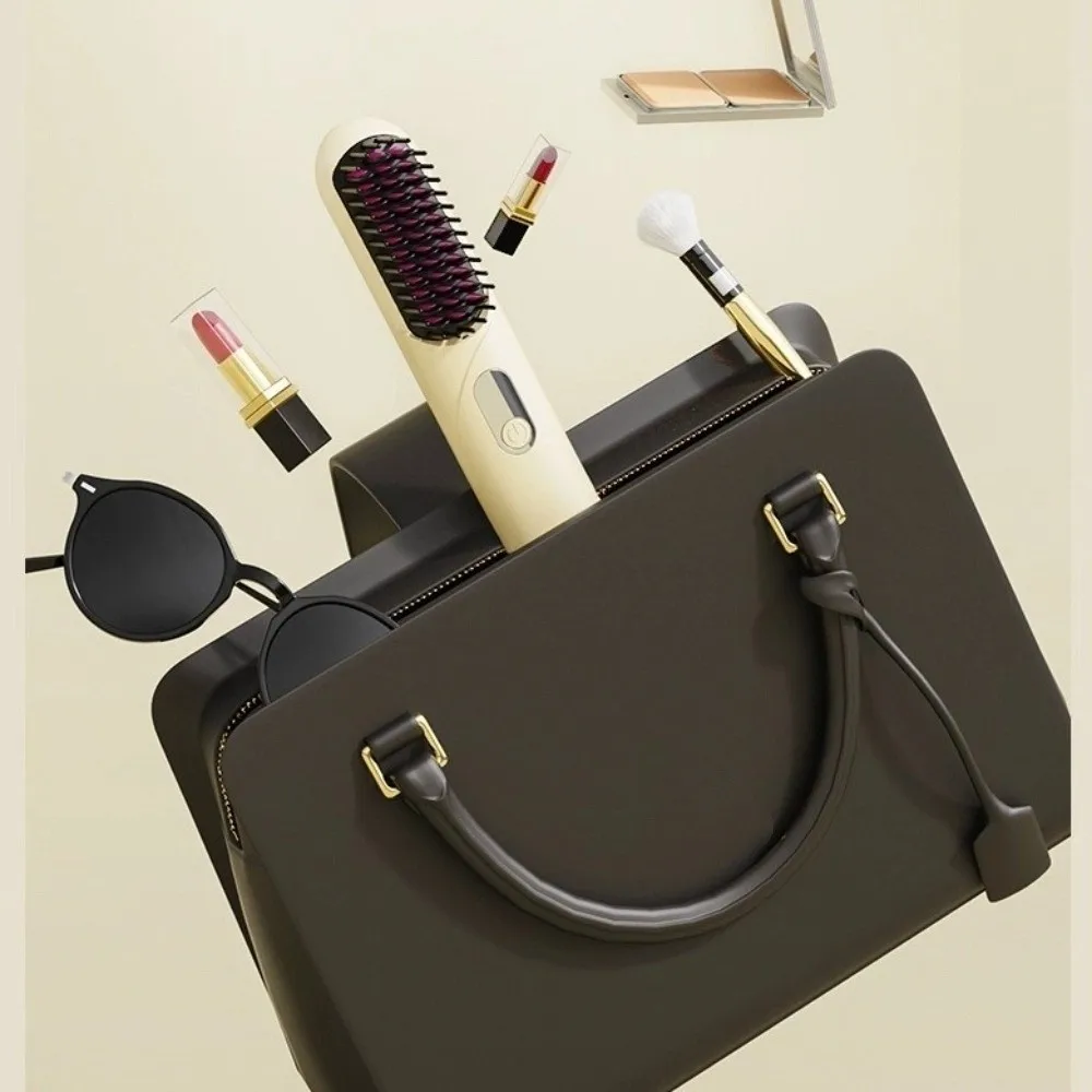 Wireless Hair Straightener Brush 4000mah Curly/straight Hair Dual Use Electric Straightening Comb Heated USB Rechargeable