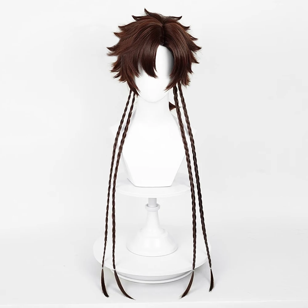 RANYU Men Brown Long Short Straight Wig Mullet Jellyfish Head Synthetic Anime Cosplay Hair Wig for Daily Party