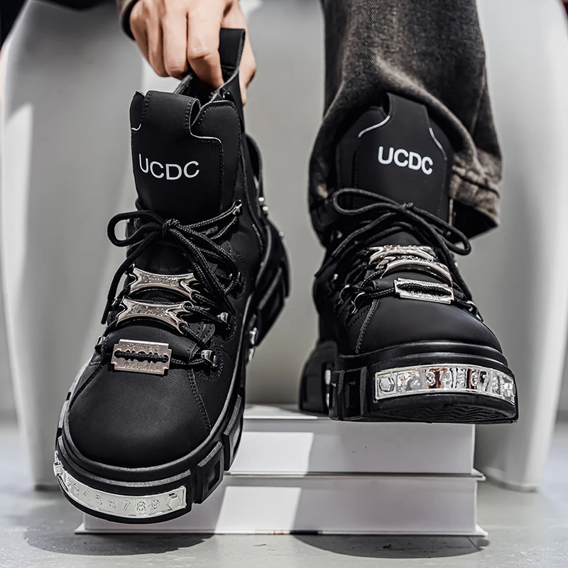 Modische Herren-High-Top-Stiefel, dicke, verschleißfeste Sohle, bequemes Innenfutter. Ideal für Outdoor-Abenteuer, Camping, Wandern. – Detail 17