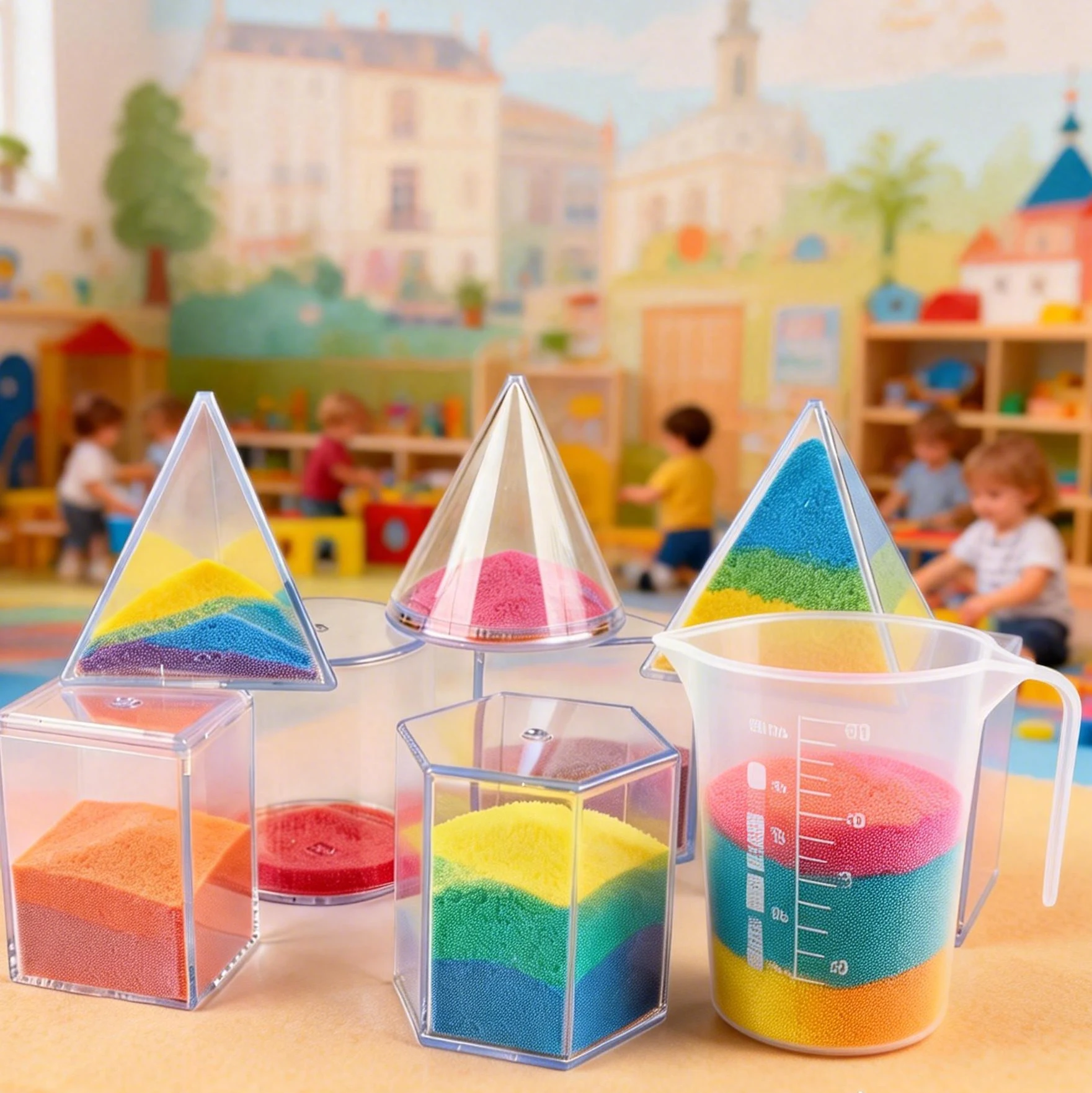 8Pcs Transparent 3D Geometry Solids – 5cm Shapes with Net Cards & Marker for Volume Area Calculation, Math Teacher Classroom Kit