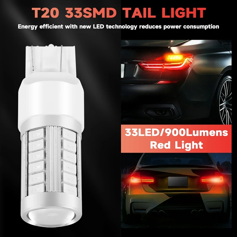 7443, T20 Led Bulbs Red 900 Lumens Super Bright Turn Signals Light Brake Stop Parking Light Back Up Reverse Light Tail Light Bul