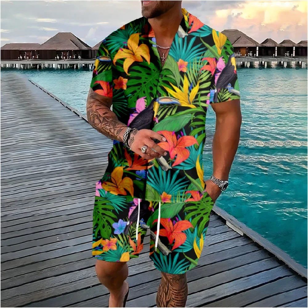 Hawaiian Palm Tree Florals Button Shirts Shorts Sets Colors Flower Streetwear Brand Tracksuits Casual Beach Men Clothing