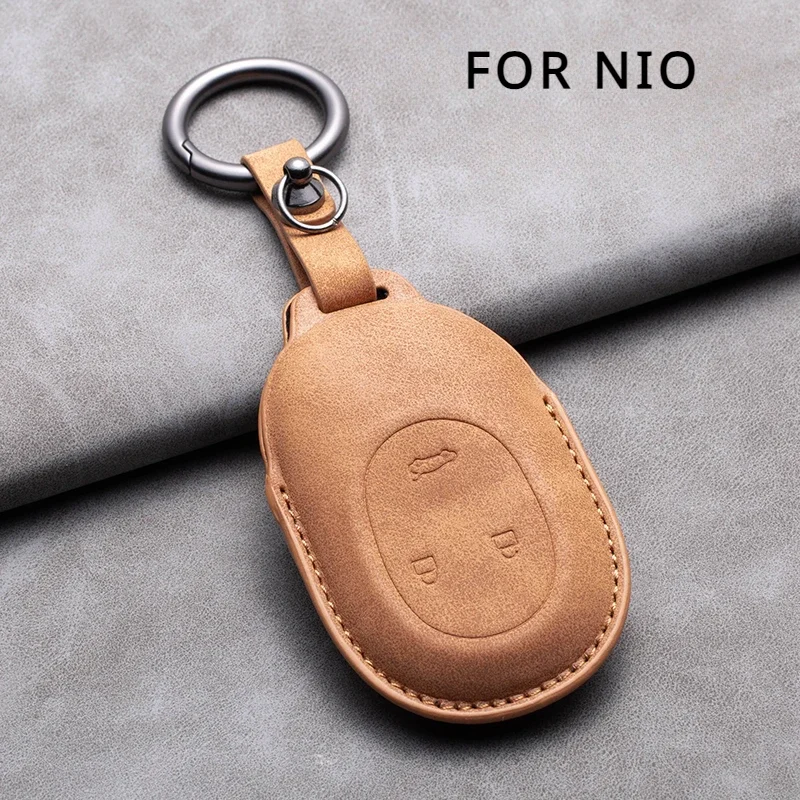 

Leather Car Remote Key Case Cover for Nio ET7 ET5 2022 2023 2024 for Weilai NIO ES6 ES7 ES8 EC6 EC7 Auto Key Fob Shell Keychain