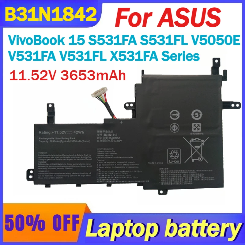 

11.52V 3653mAh B31N1842 Laptop Battery For ASUS VivoBook 15 S531FA S531FL V5050E V531FA V531FL X531FA Series