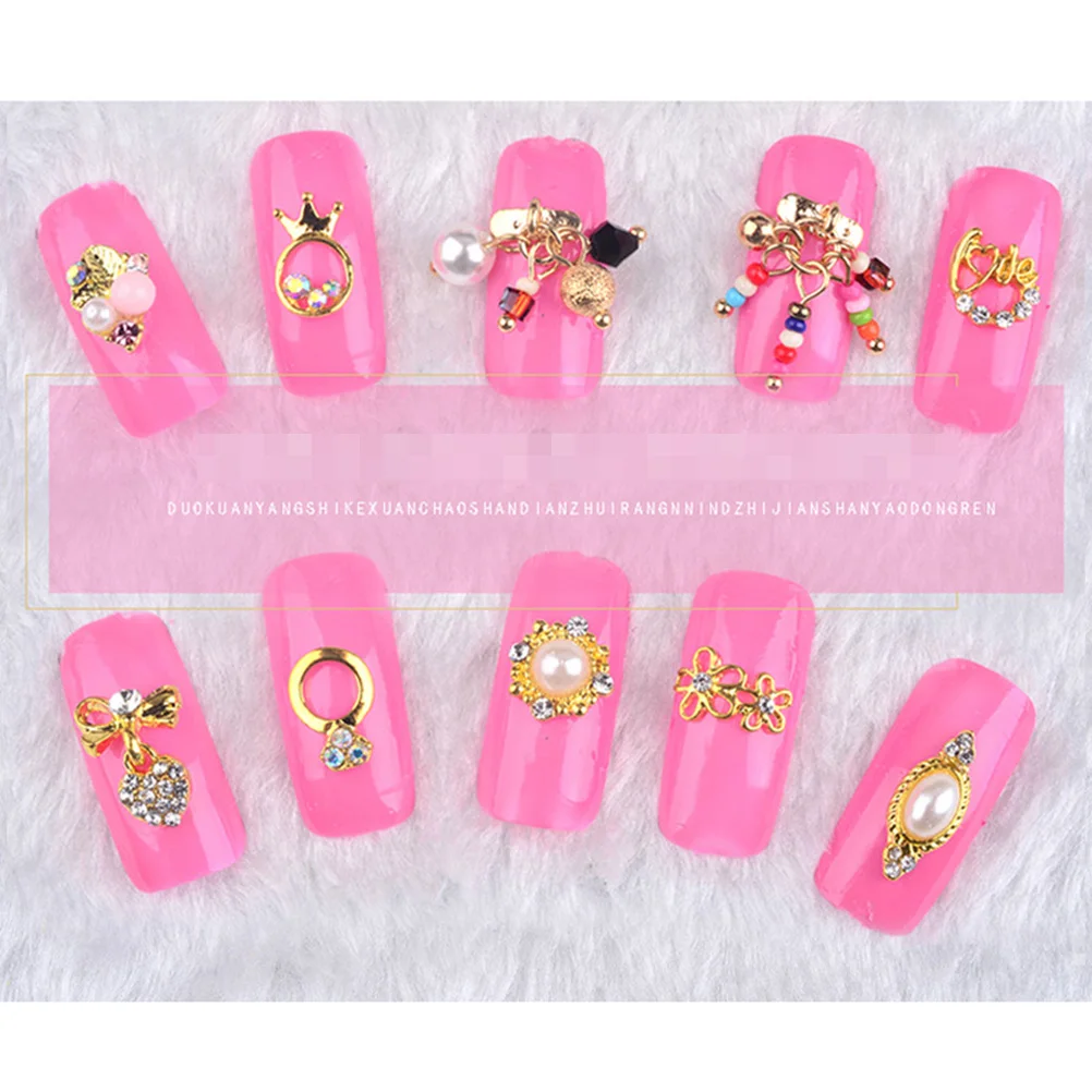 

2 Sets 12 Grids Metal Rivet Studs DIY Nail Art Design Decorations Pearl Glass Crystal Nail Art Accessories for Girls and Women
