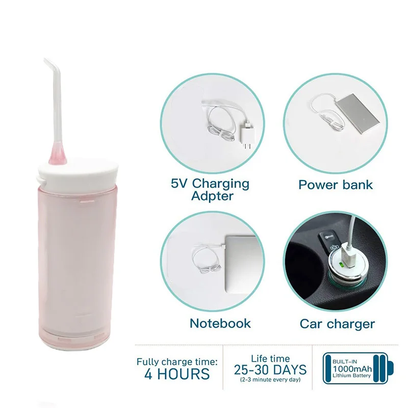 Mini irrigateur buccal Portable de voyage, Rechargeable par USB, réservoir repliable, fil dentaire, nettoyage des dents, 5 embouts à Jet