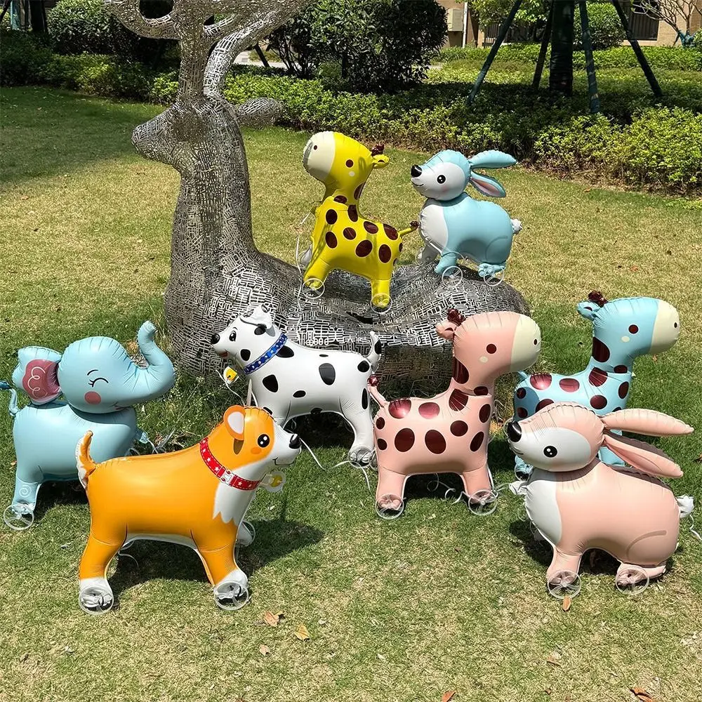 Movable Design 4D Dinosaur Balloons With Wheels Animal Balloon Standing Foil Balloons Drawing Foil Cartoon Standing Balloons