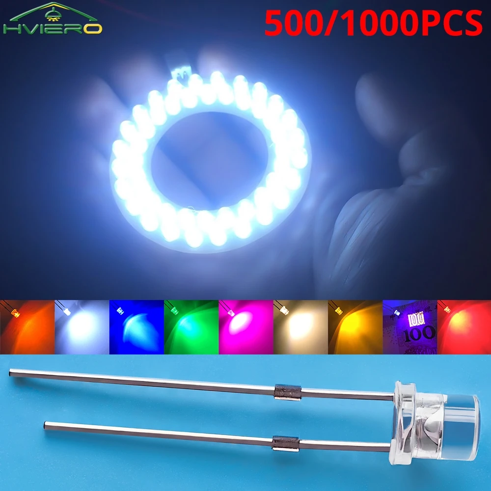 500/1000PCS Ambient Building Decoration Holiday Lights Diy Home Decor Neon Signs Lighting Bulbs Ultra Bright Flat Top Led Diodes