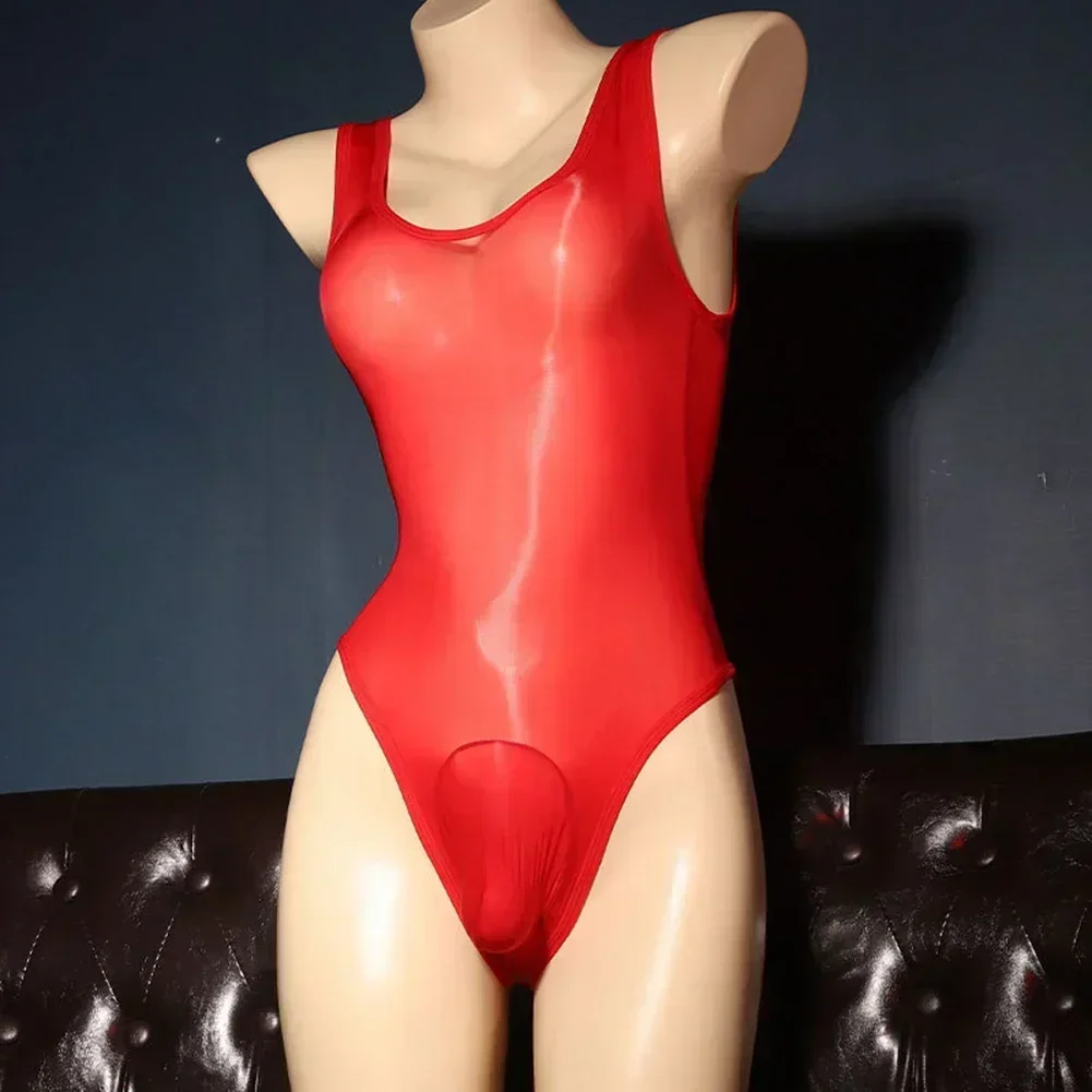 Sexy Stockings Jumpsuit Glossy Leotard Silky Singlet Bodysuit Transparent Ultra Thin Underwear For Men Affordable