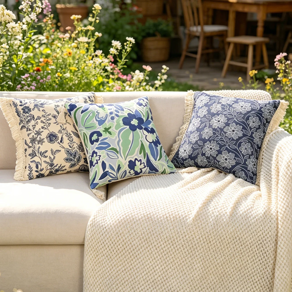 BUYNOW 1PC Leaf Printed Pillowcase 45x45cm Pillowcases With Soft Tassels Cushion Cases for Couch Bedroom Living Room Home Decor